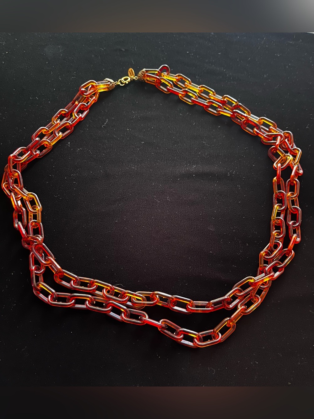 Miriam Haskell Vintage  Faux Tortoise Plastic Chain Two-Strand Necklace - Picture 11 of 16